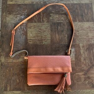 Signature by Avon Elegant Woven Leather Crossbody Bag with Tassel - Coral